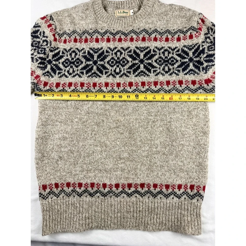 LL Bean Freeport Maine Vintage Wool Sweater Nordic Fair Isle Beige Mens M